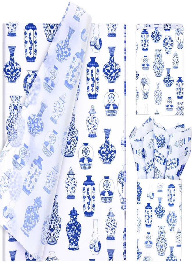 Bolsome 100 Sheets 20 * 14 Inches Chinoiserie Tissue Paper for Gift Wrapping Blue White Porcelain Patterned Tissue Paper for Gift Bags for Wedding Bridal Shower Xmas DIY Craft - Image 1